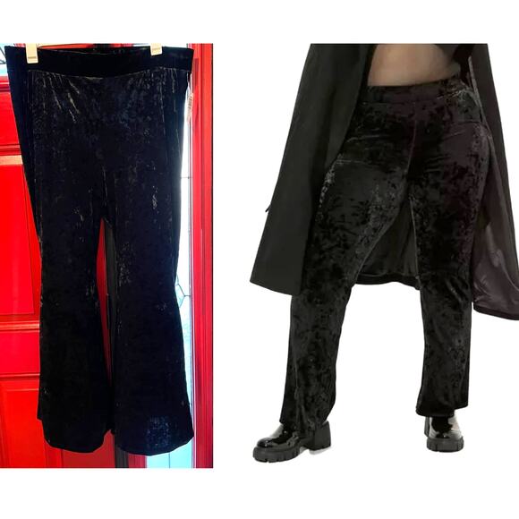 Torrid Plus Size 4 Black Crushed Velvet Full Length Pull On Flare Pants w/Pocket - Picture 1 of 2